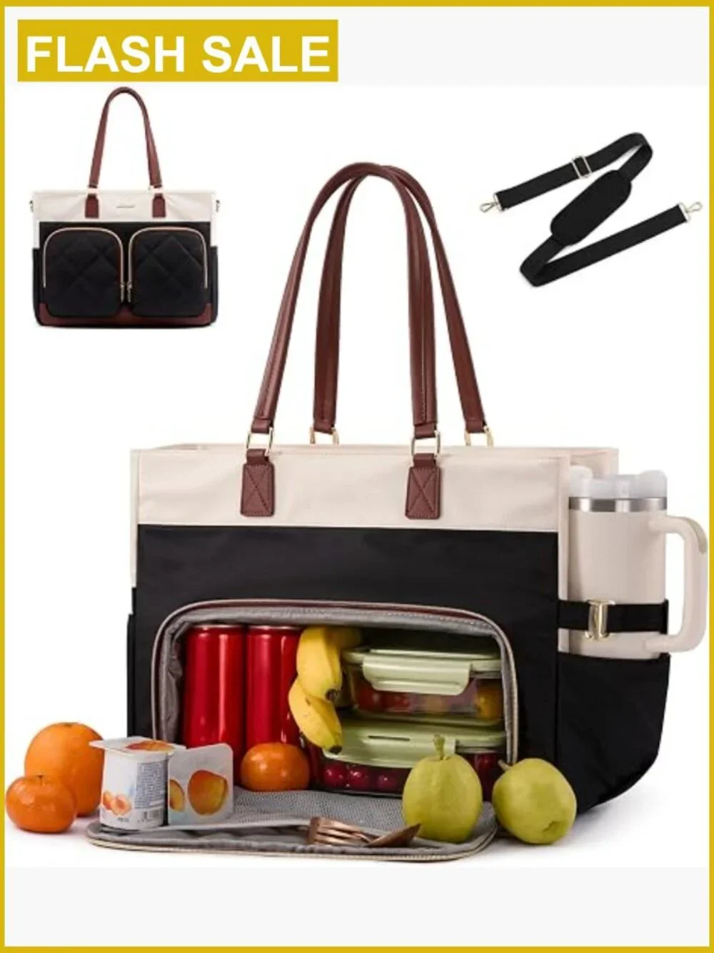 Laptop Lunch Tote Bag for Women, Insulated Leak-Proof Cooler, Fits 15.6 Inch,